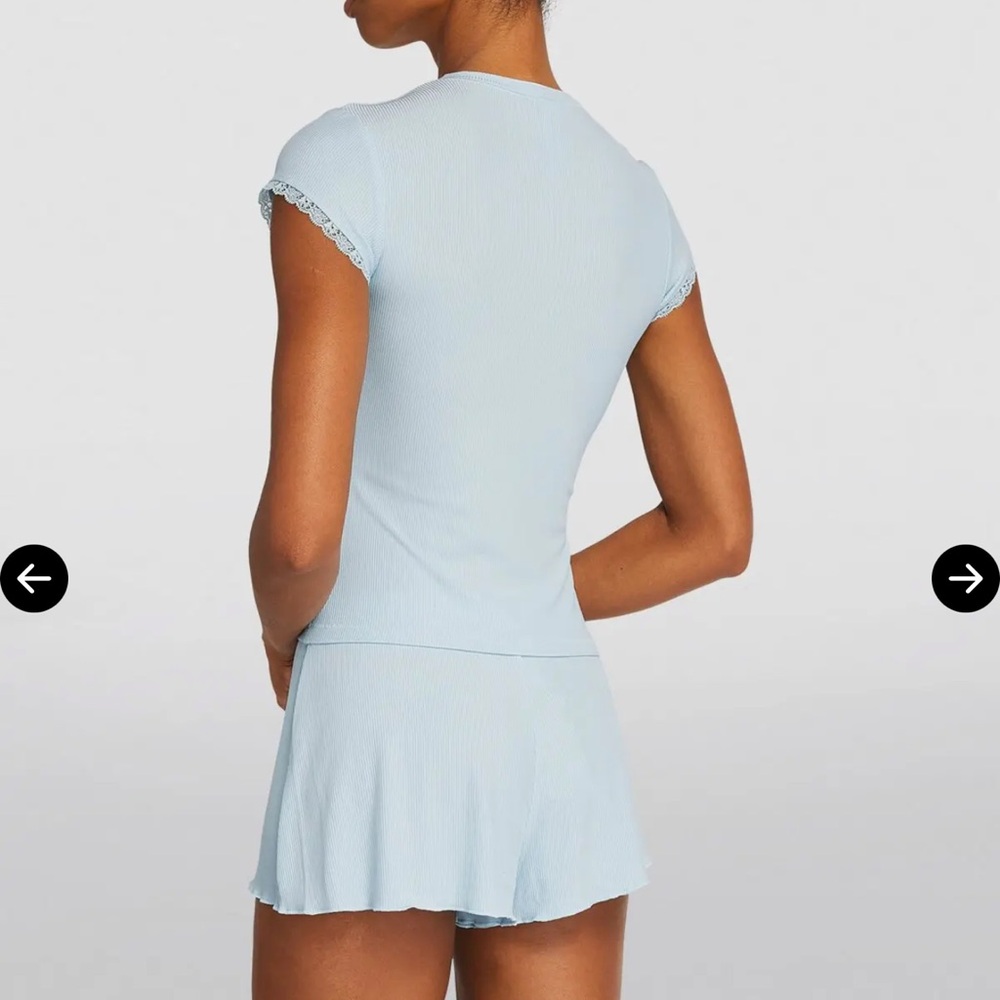 Light Blue Women's Ribbed Top - Picture 2 of 8
